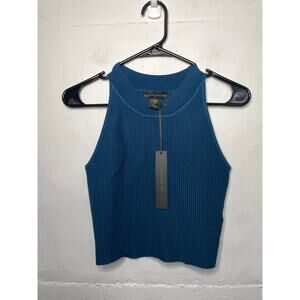 NEW House of Harlow 1960 Sleeveless Ribbed Crop Top Blue Size Medium Luxe